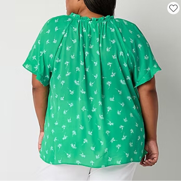 NWT Liz Claiborne Plus Split Tie Neck Short Sleeve Blouse Ditsy Floral Spring - Picture 3 of 16